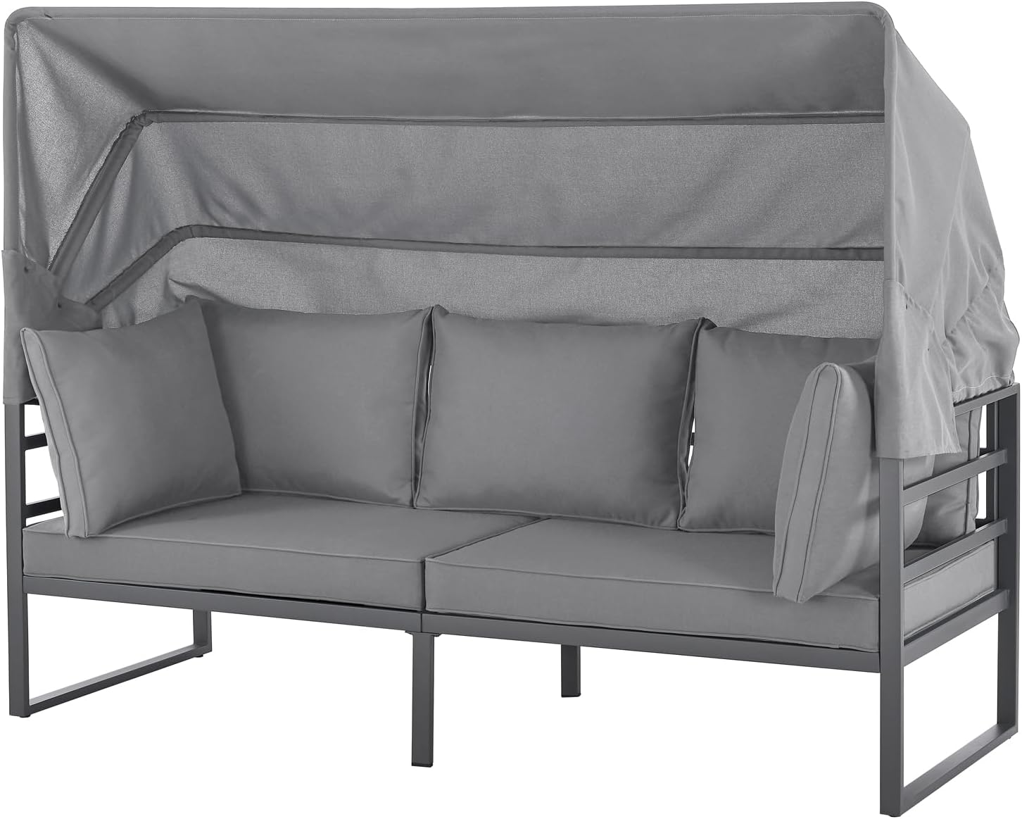 SVITA Maui Gartenmöbel-Lounge-Set mit Dach Outdoor-Sofa Strandkorb-Sonneninsel Stahl Hellgrau