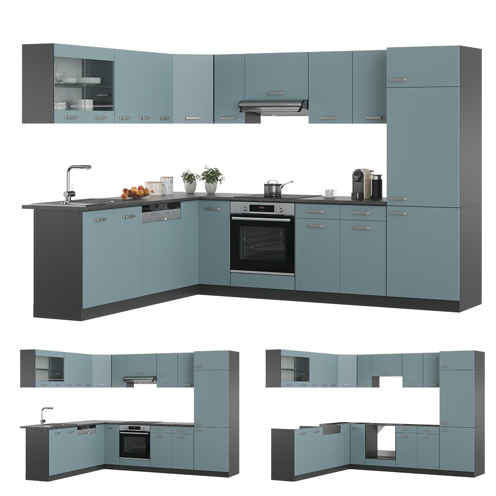 Vicco Eckküche R-Line Solid Anthrazit Blau Grau 287x227 cm modern Küchenschränke Küchenmöbel