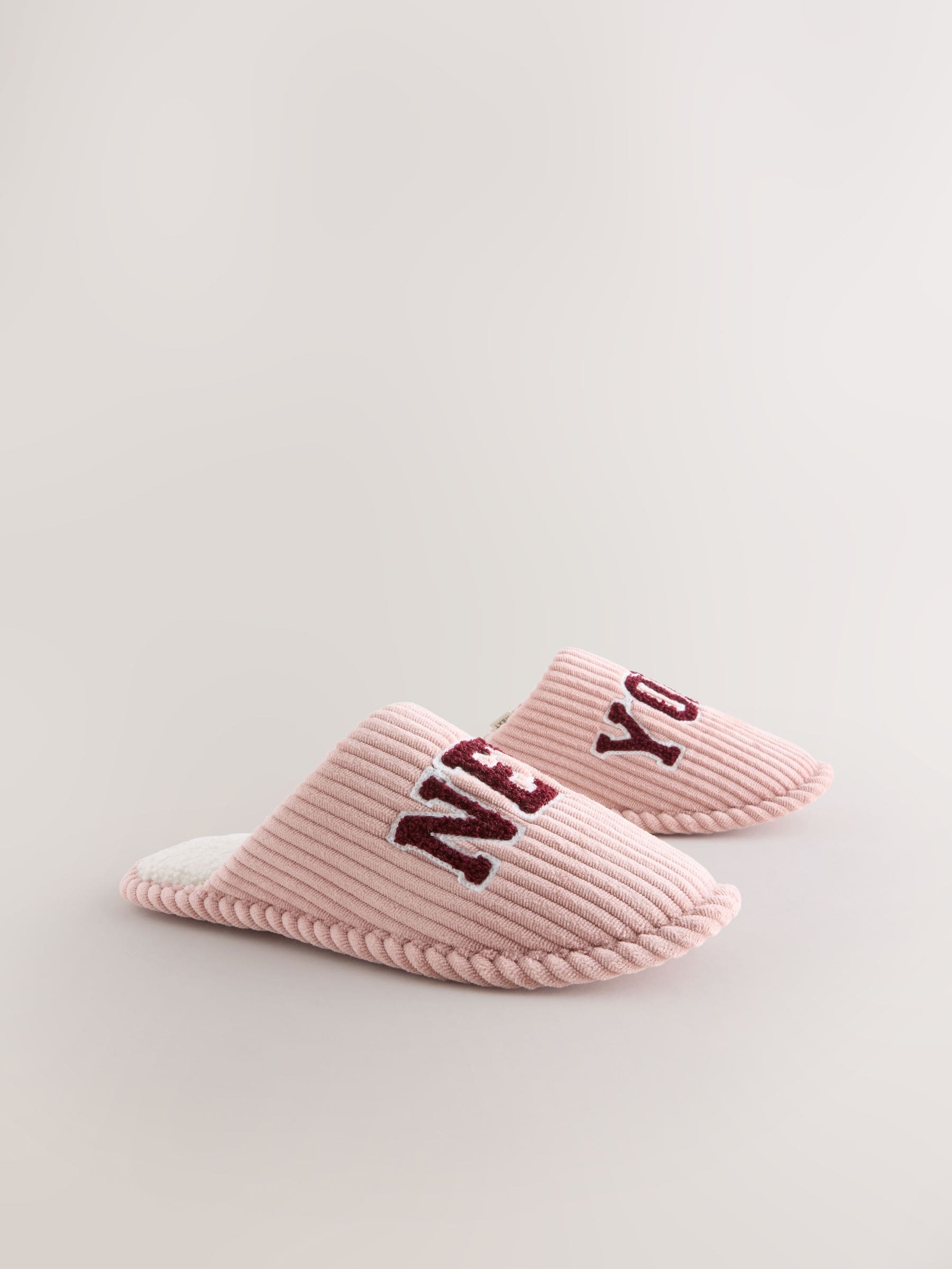 Roze - Cord Slogan Mule Slippers