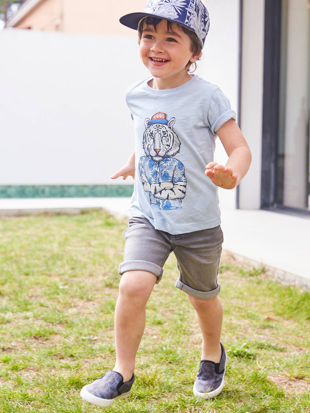 Bermuda jeans azul-escura lisa para meninos