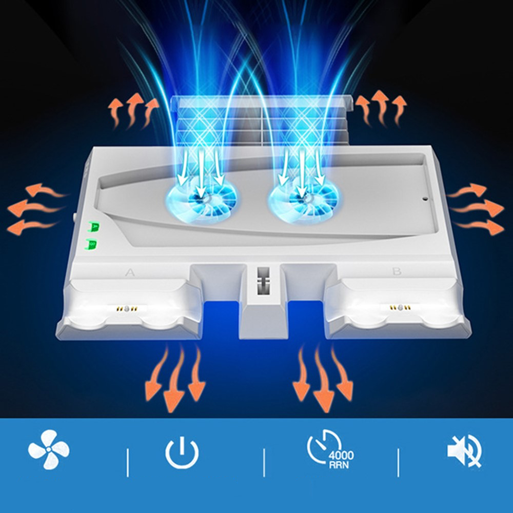 Sony PlayStation PS5 Halterung mit aktivem Lüfter und Controller Dual Ladestation   USB C / 2x USB A und Disk Ständer / Headset Halterung - Weiss