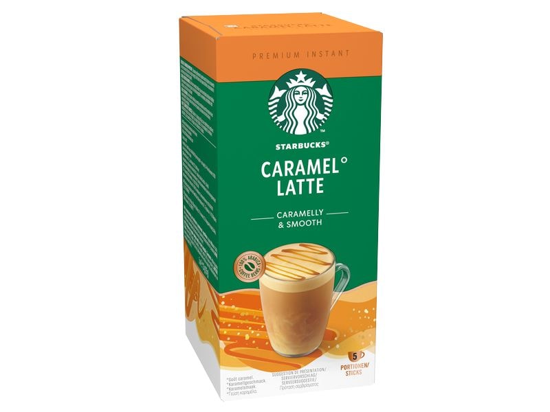 Starbucks Instant Kaffee Caramel Latte 5 Stück Getränkepulver mit löslichem Kaffee. Karamellgeschmack