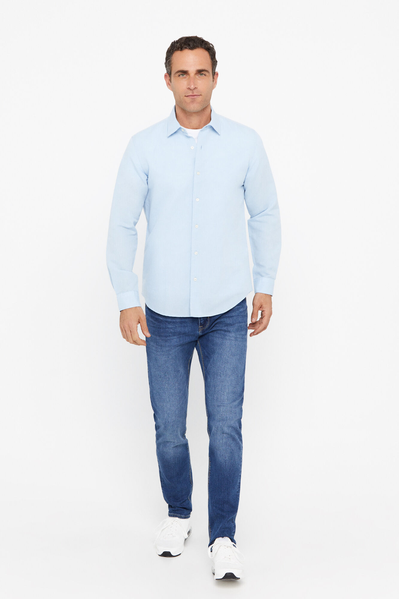 Camisa lisa de linho e algodão - Azul