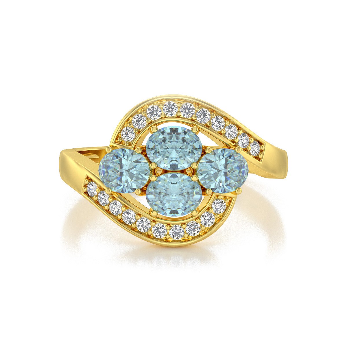 Bague ADEN Or 585 Jaune Aigue-Marine et diamants 2.91grs
