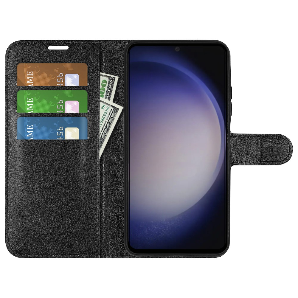 Samsung Galaxy S24 Leder Tasche Flip Cover Litchi Look - Schwarz