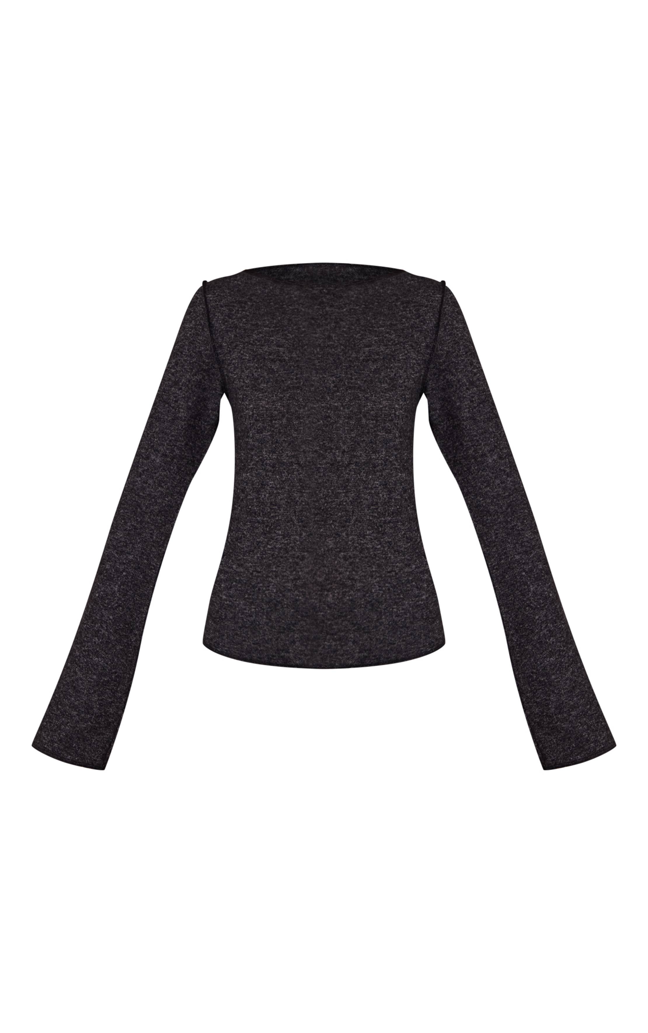 Charcoal Grey Haut En Maille Douce Sable À Encolure Droite Et Manches Longues