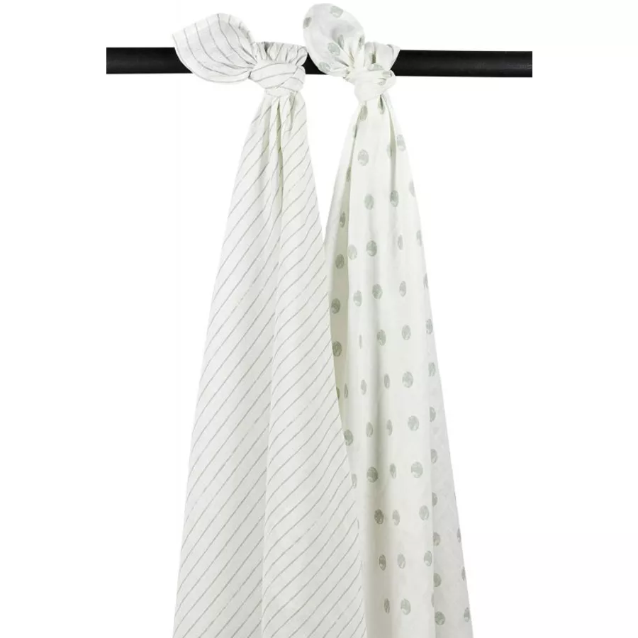 MEYCO Musselin Swaddle 2er-pack Dot Stripe Soft Green