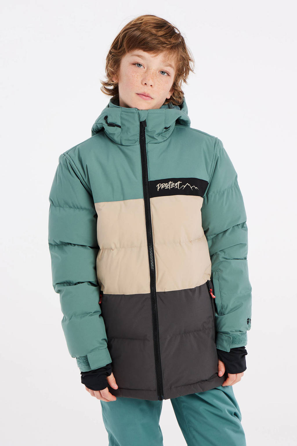 Protest ski-jack PRTCROW JR donkergroen/ecru/mintgroen