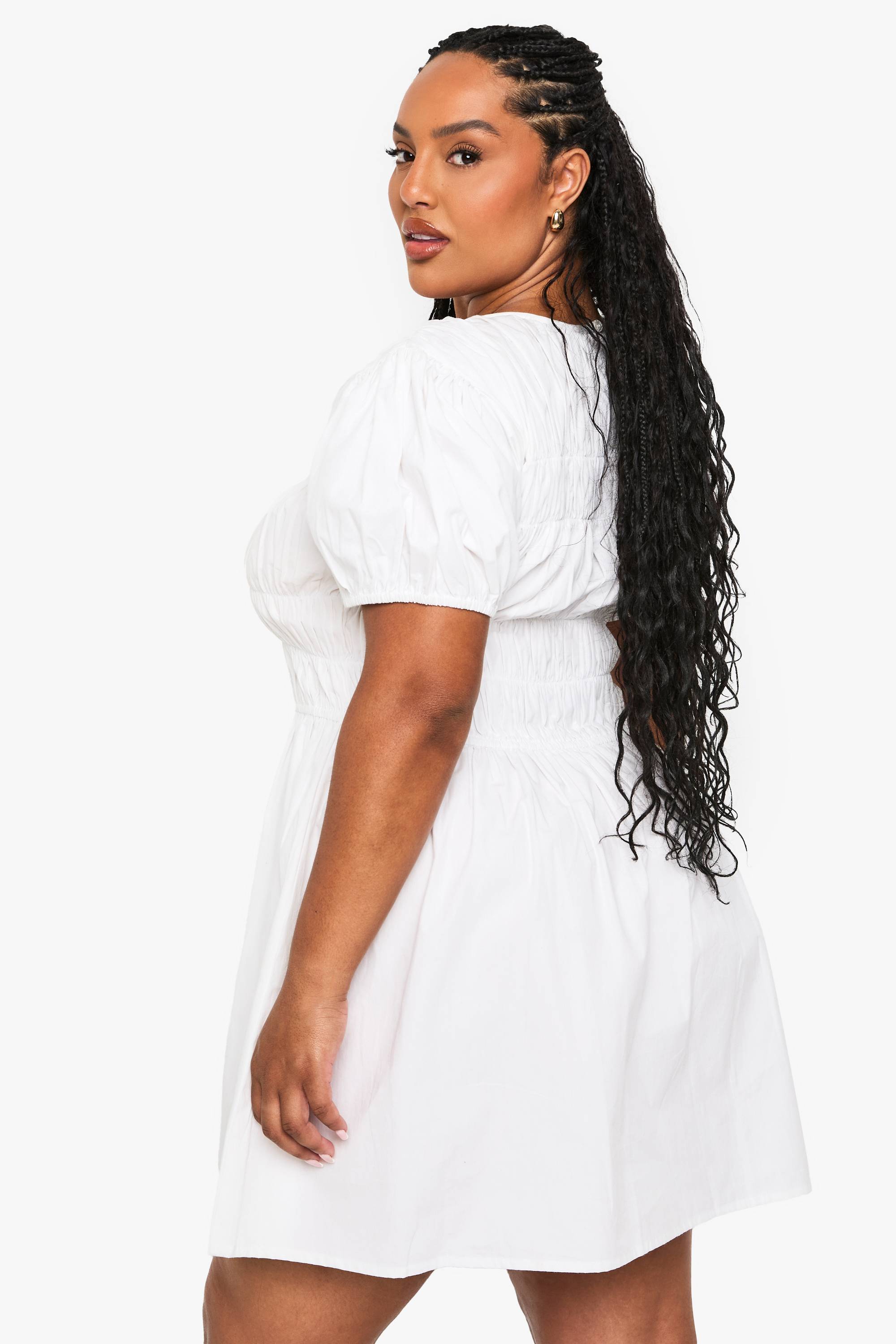 boohoo Robe Patineur Froncée en Coton Plus