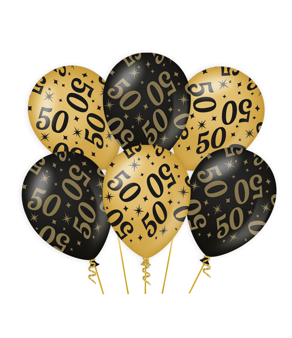 Ballonnen 50 Jaar Goud Zwart 30cm 6st