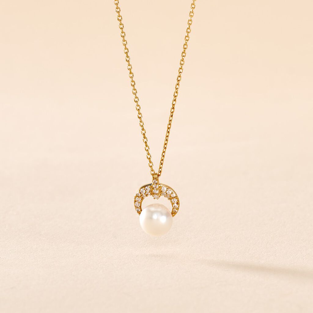 Collier Aloys Or Jaune Perle De Culture Et Oxyde De Zirconium