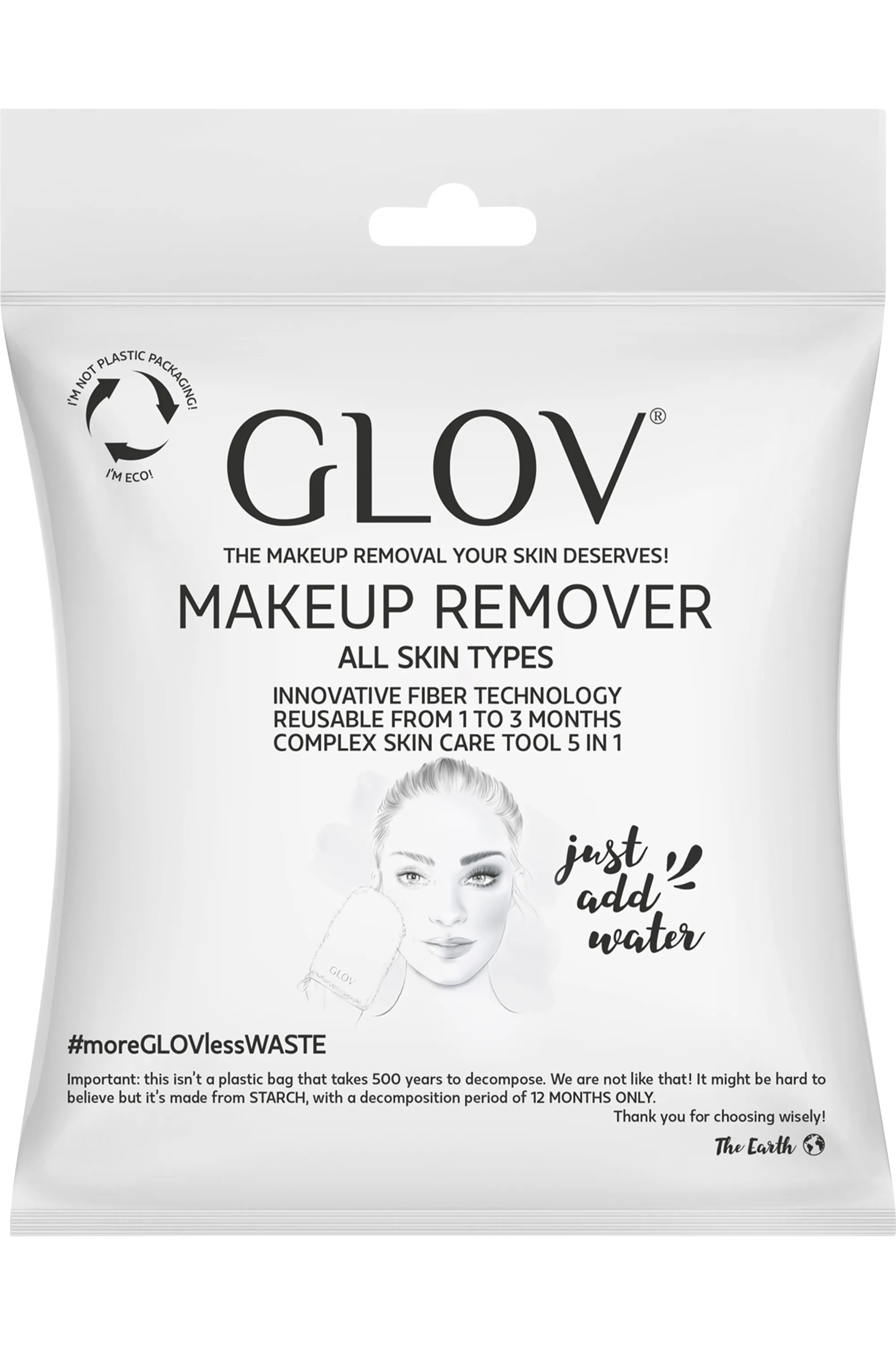 GLOV Gant démaquillant On-The-Go emballage biodégradable-14 g