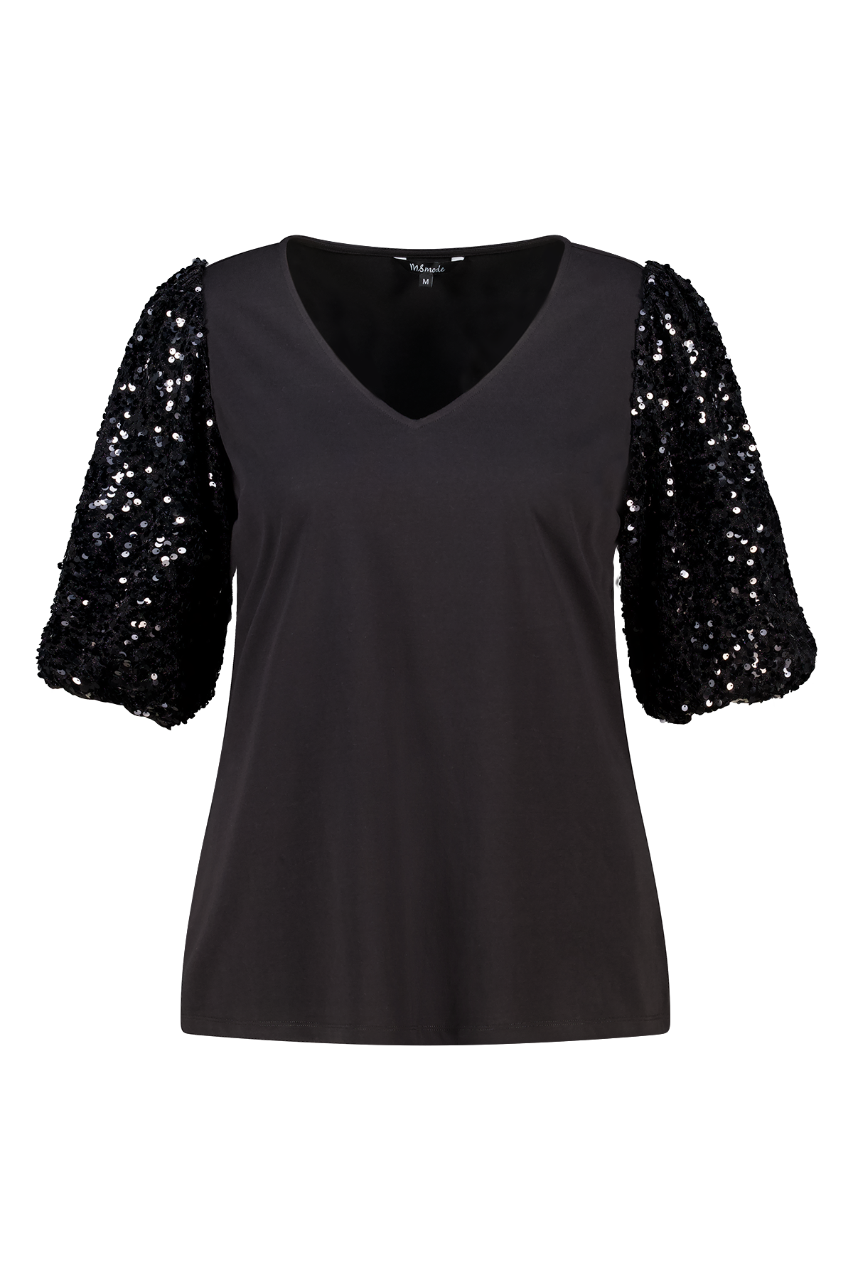 Top met pailletten pofmouwen Zwart