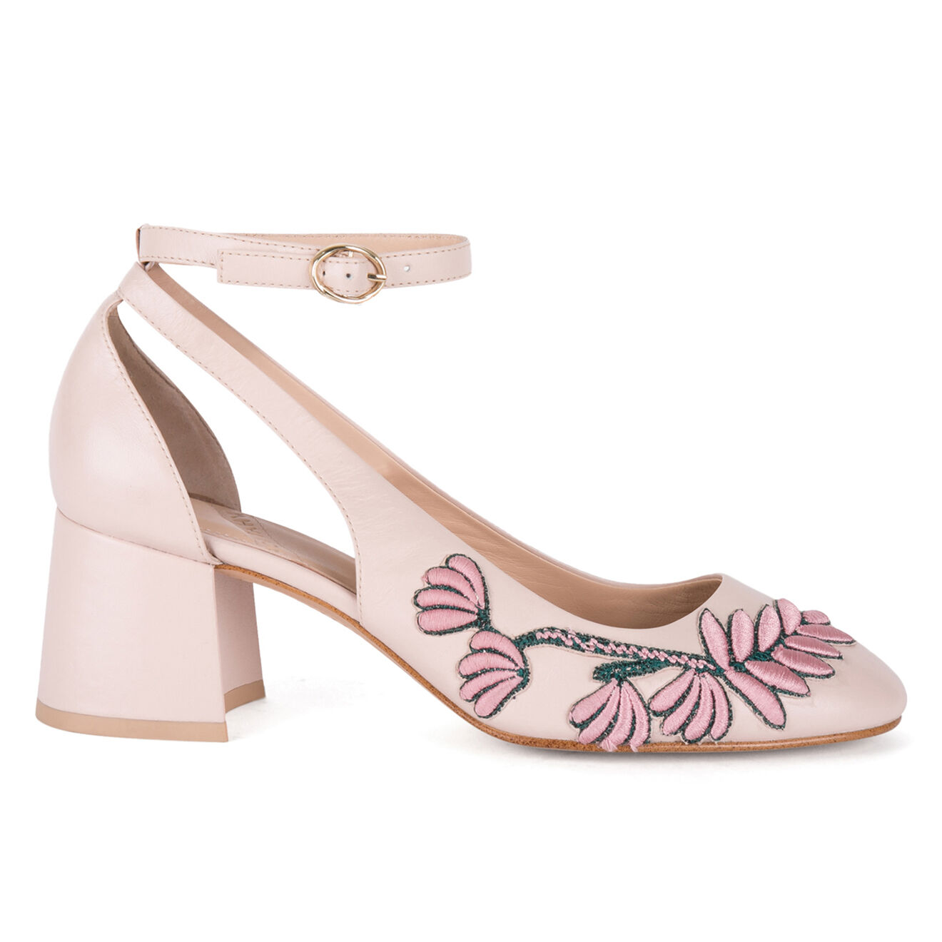 What For Babies en Cuir Aria fleurs brodées roses - Talon 6 cm