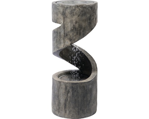 Design tuinfontein met LED-verlichting, 31,5 x 31,5 x 79,5 cm, kunststeen, grijs, inclusief slang en pomp.