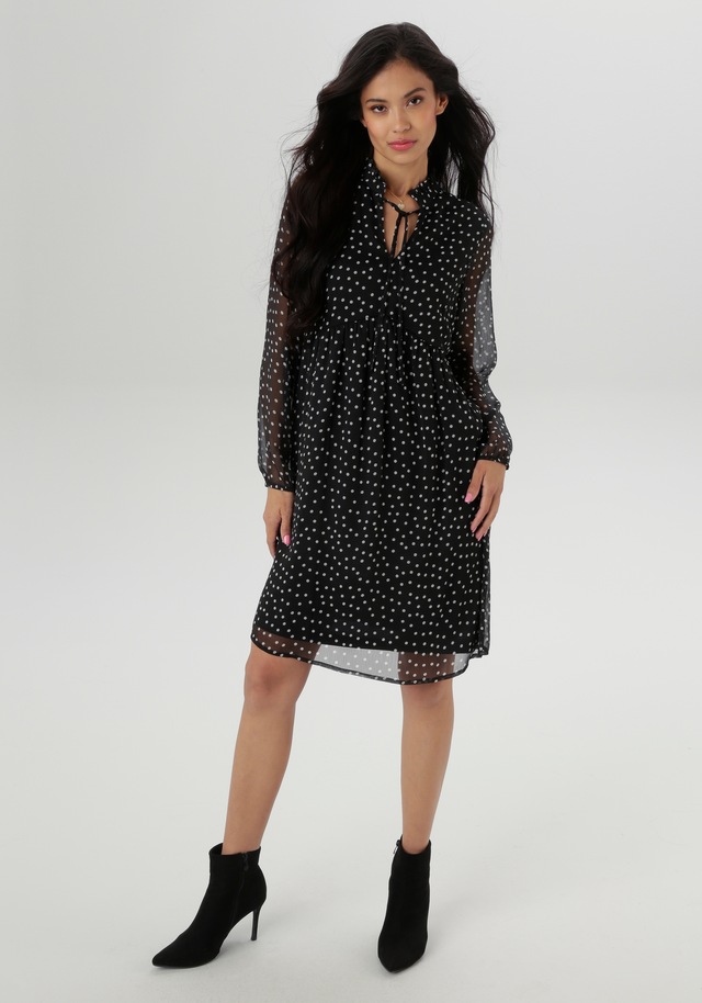 Aniston SELECTED Chiffonkleid Mit kleinen Rüschen am Stehkragen und Bindebänder - NEUE KOLLEKTION