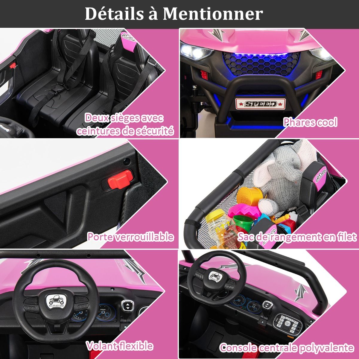 Voiture électrique Enfant 12 V Télécommande pour 3-8 Ans 2 Vitesses Ressort de Suspension Charge 59KG 118x74x71CM Noir/Rose/Rouge - Lidl-Manfred