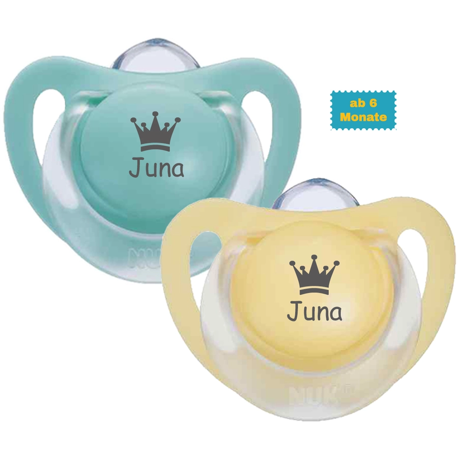 Schnullireich Schnuller mit Namen  Namensschnuller NUK Starlight Krone – 2er Set (Mädchen) Blau