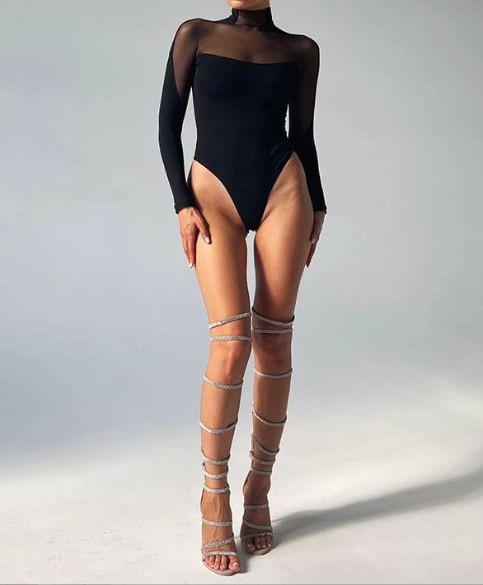 Sheparon - Bodytop met lange mouwen en nephals en mesh-paneel
