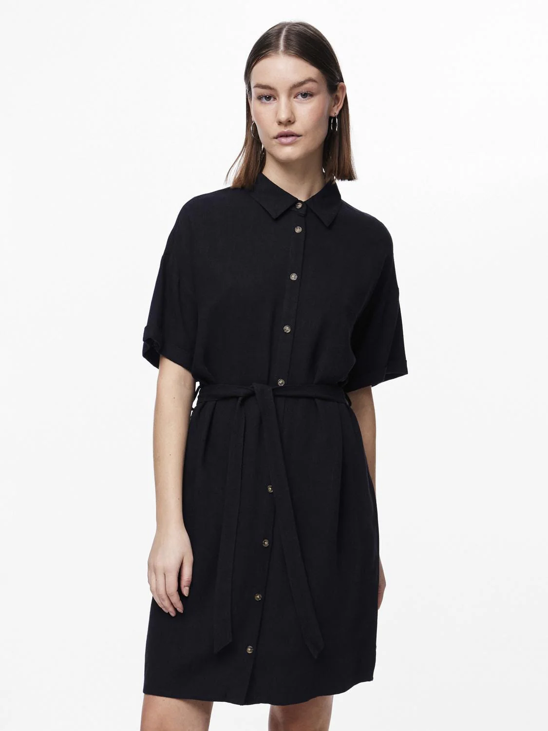 Pieces Pcvinsty Ss Linen Shirt Dress 4086490 black