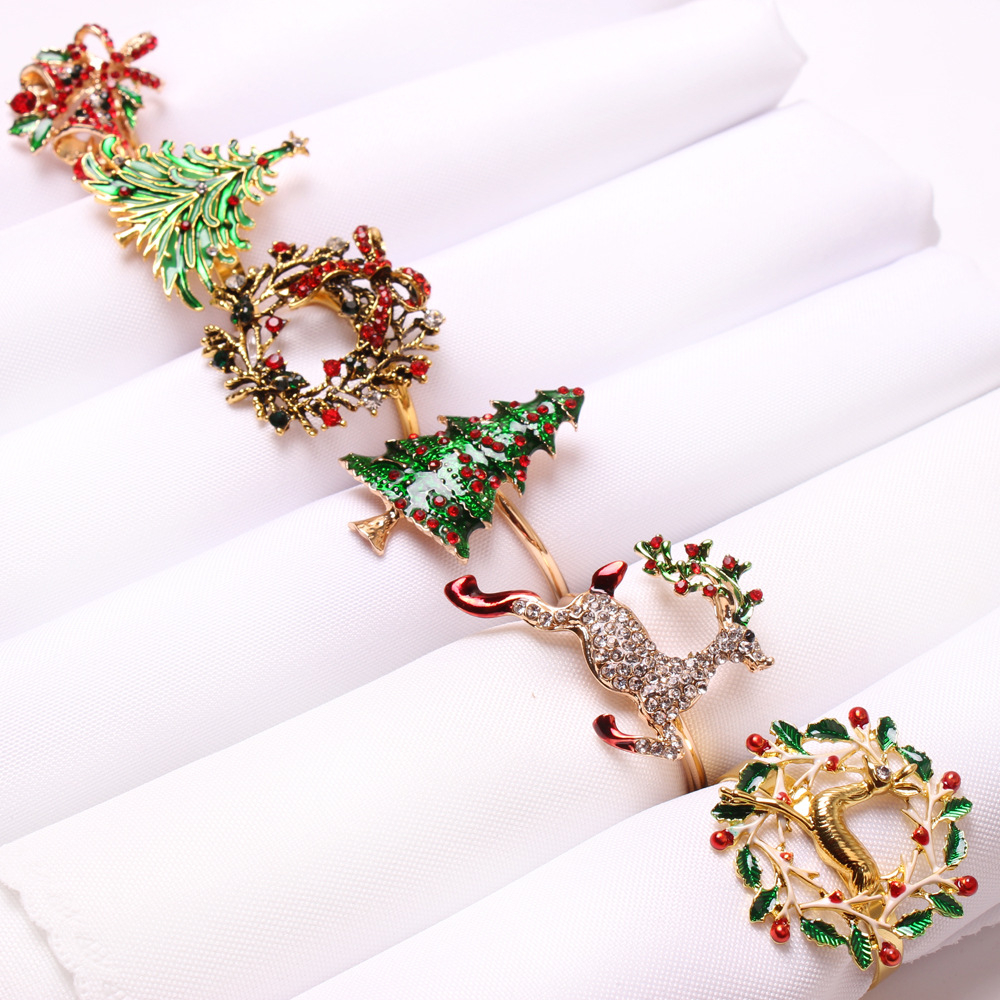 (6er Set) Ø4cm Metall Serviettenring Weihnachts Tischdeko Christmas Tuchhalterung - Rentier / Christbaum