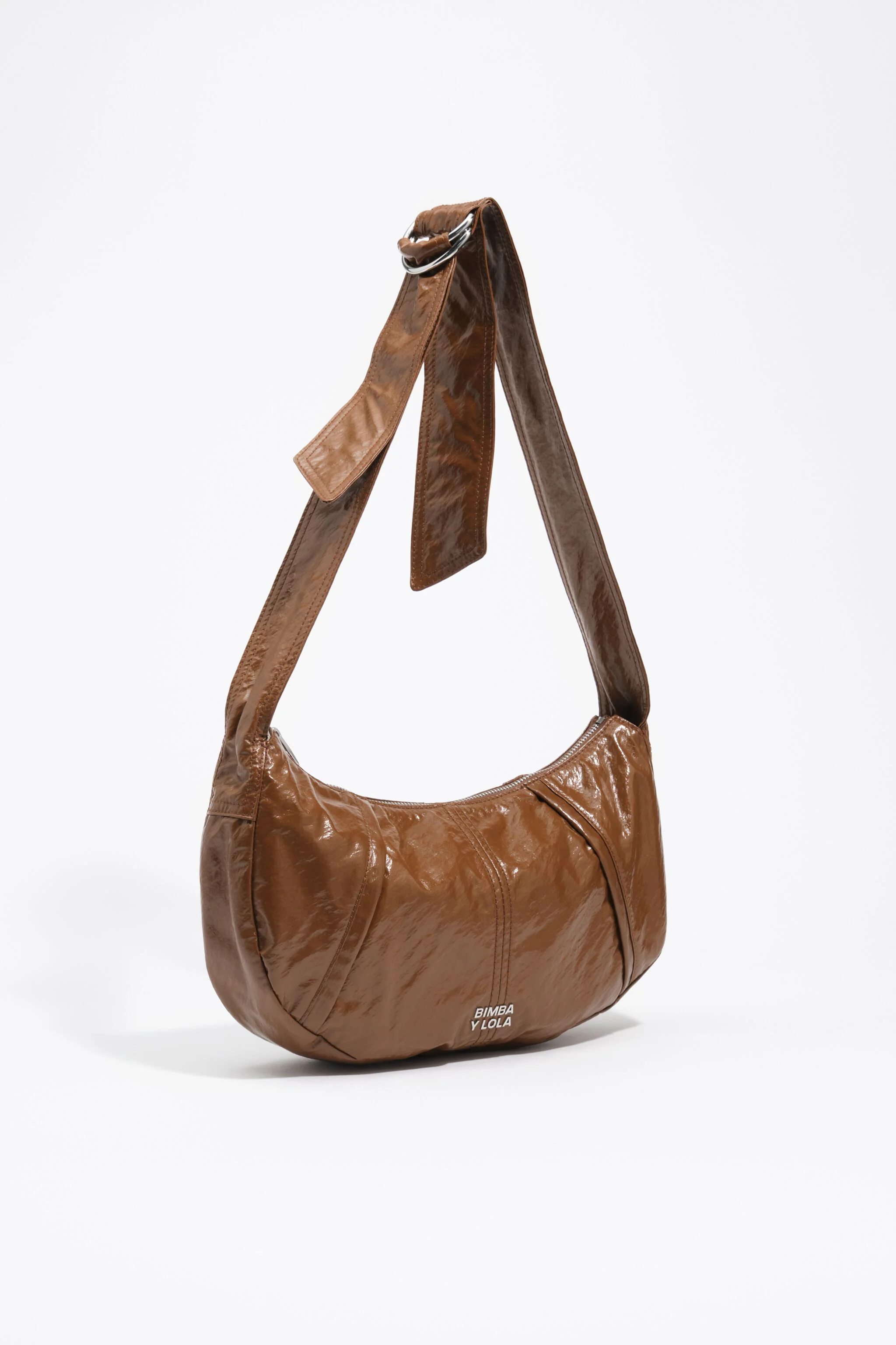 Bolsa Moon tamanho médio, brilhante, cor caramelo