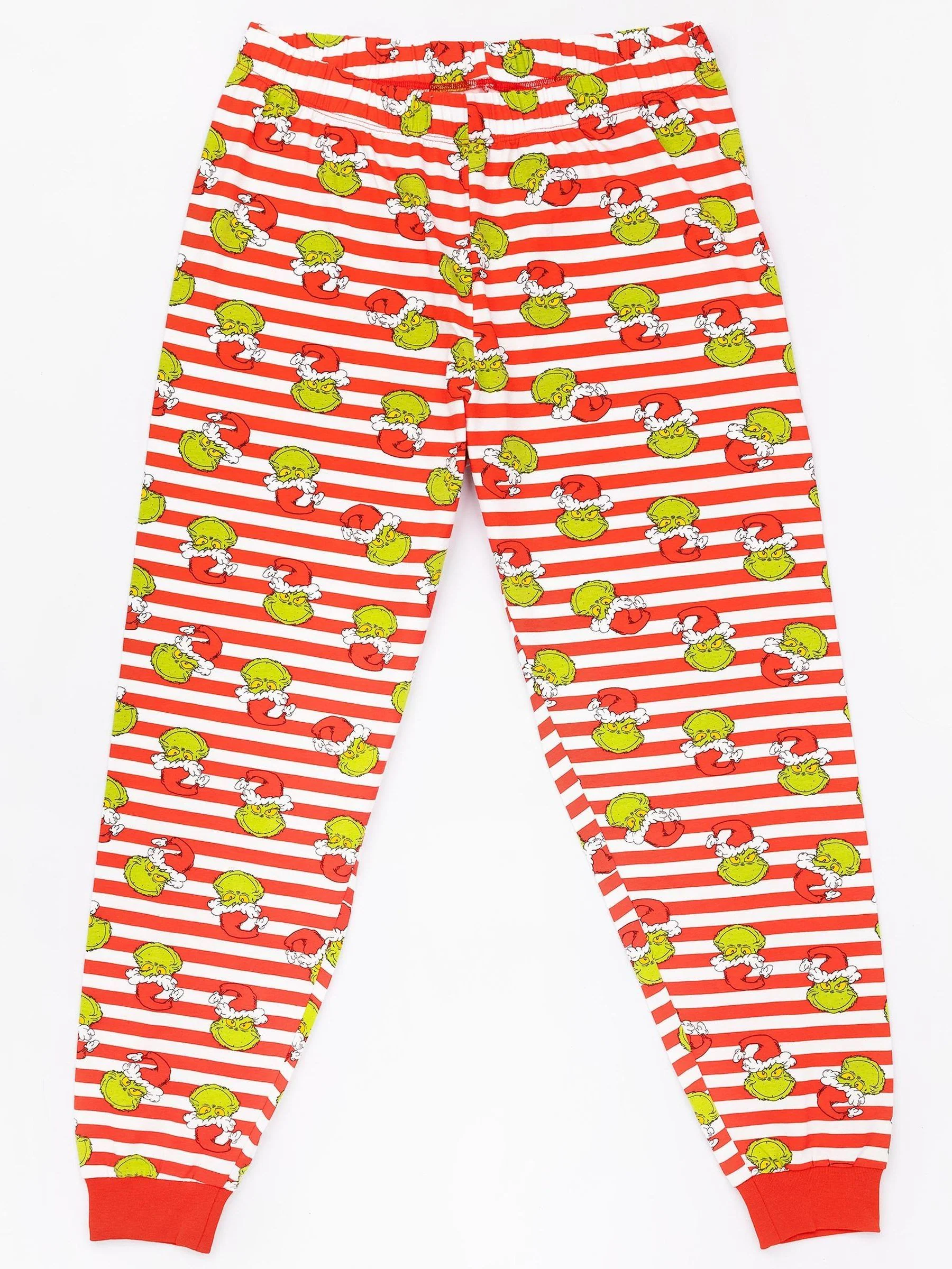 Blauw - Vanilla Underground 100% katoenen The Grinch Unisex pyjama met lange mouwen, lange pijpen en Merry Grinchmas-kerstslogan