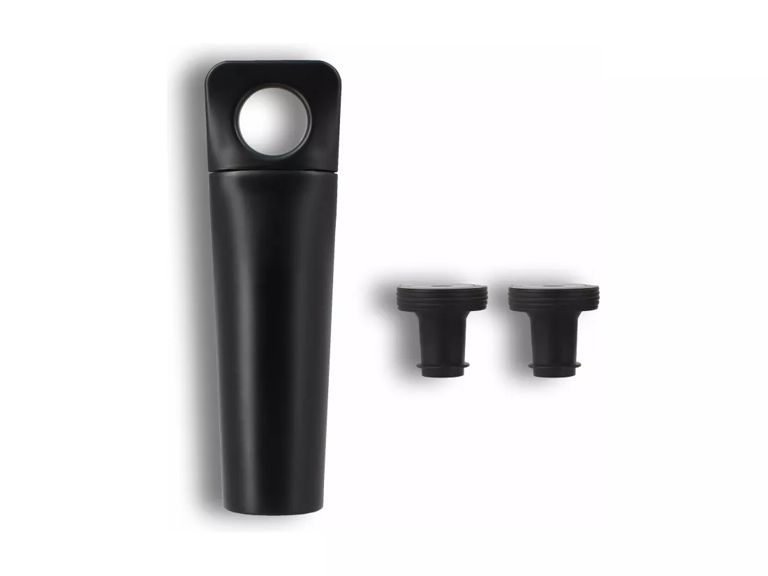 Ogo Living - Pompe A Vin Deluxe Noir Mat Avec 2 Bouchons En Silicone