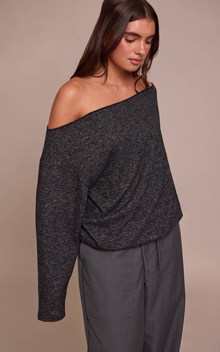 Charbon Haut À Manches Longues En Maille Douce Asymétrique Oversize Décontracté