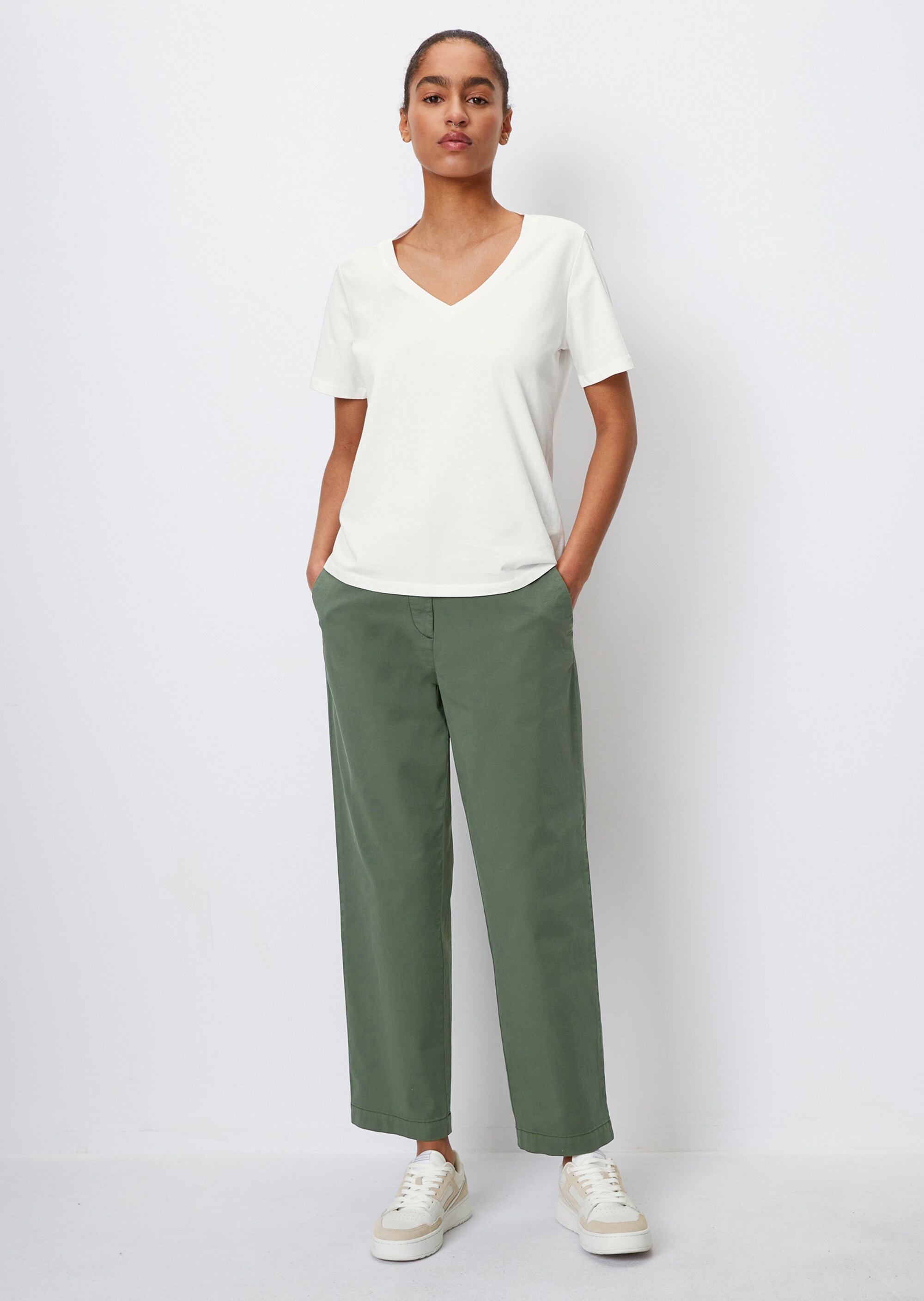 V-Neck-T-Shirt regularaus softem Baumwoll-Jersey