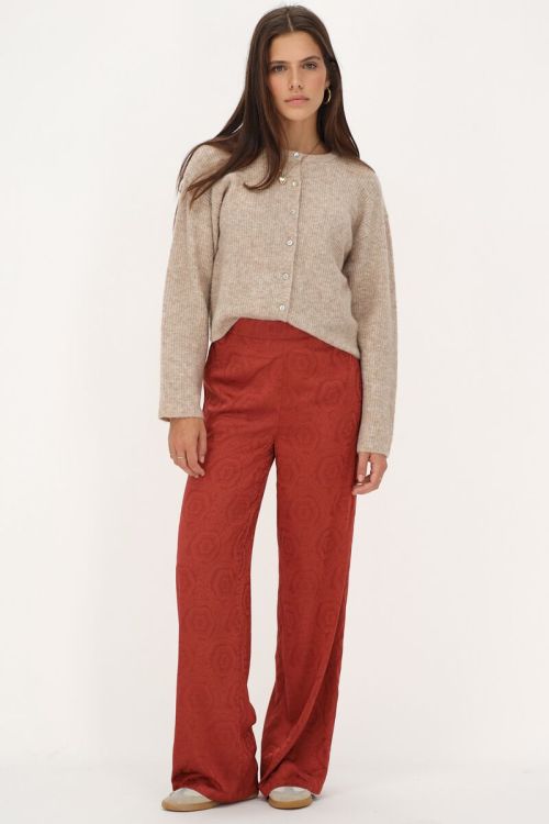 Rode broek met jaquard satijnen look
