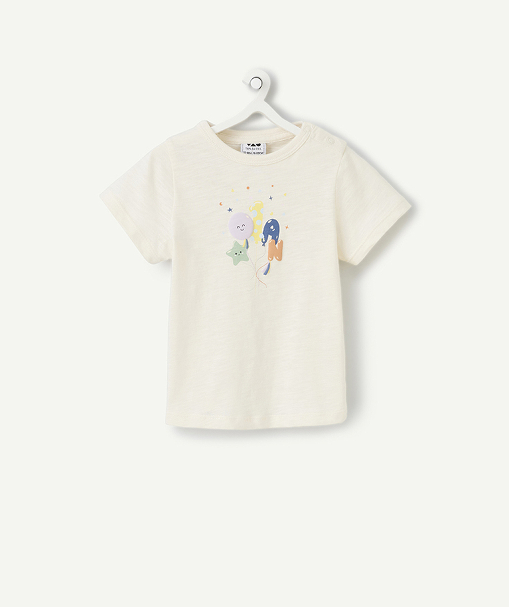 t-shirt en coton bio écru thème anniversaire TAO 1 ans