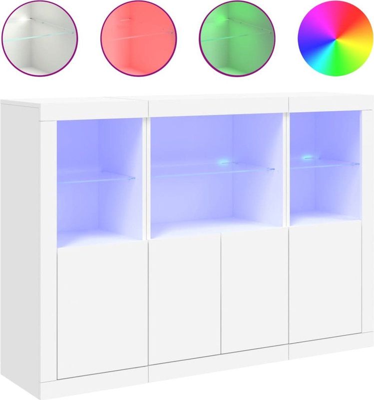 vidaXL - Dressoirs - Wit - Bewerkt Hout - 3 Stuks - Met LED-Verlichting