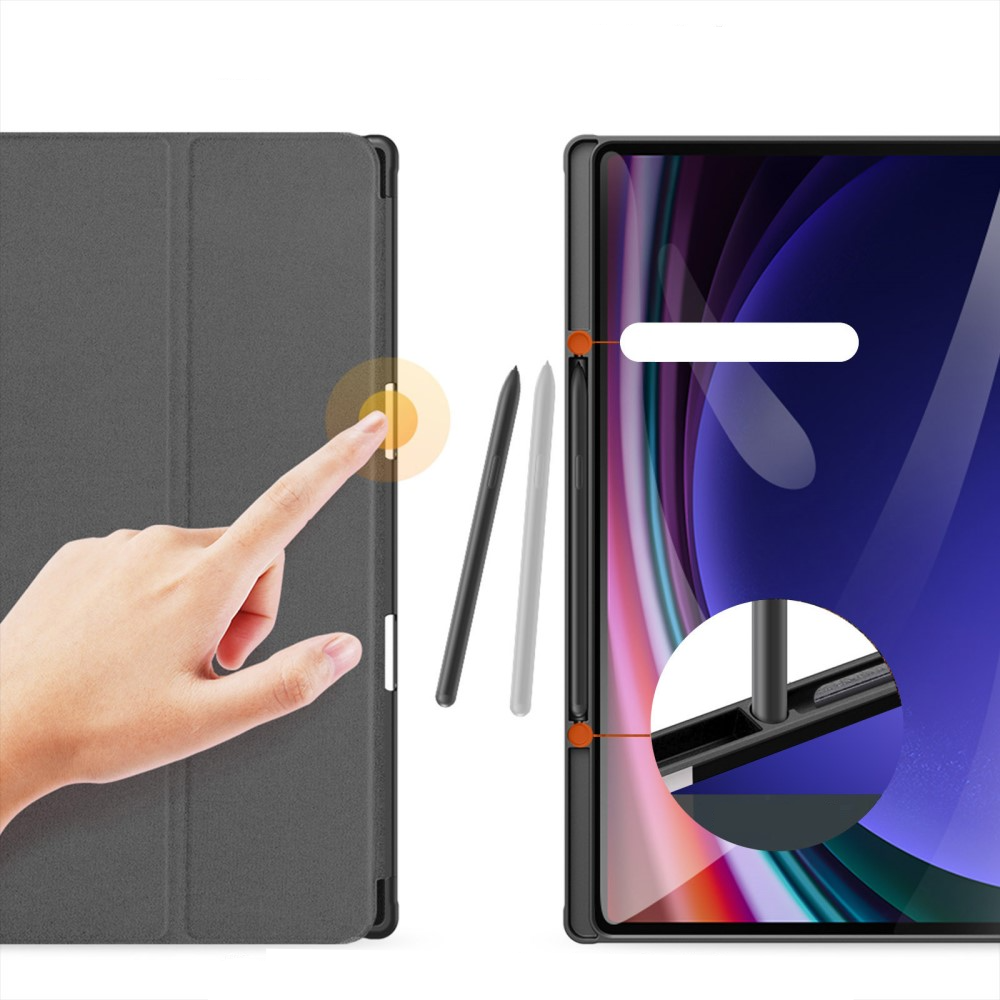 Samsung Galaxy Tab S10 Ultra Tasche Smart Cover Hülle Stoff Design mit S-Pen Halterung - Schwarz