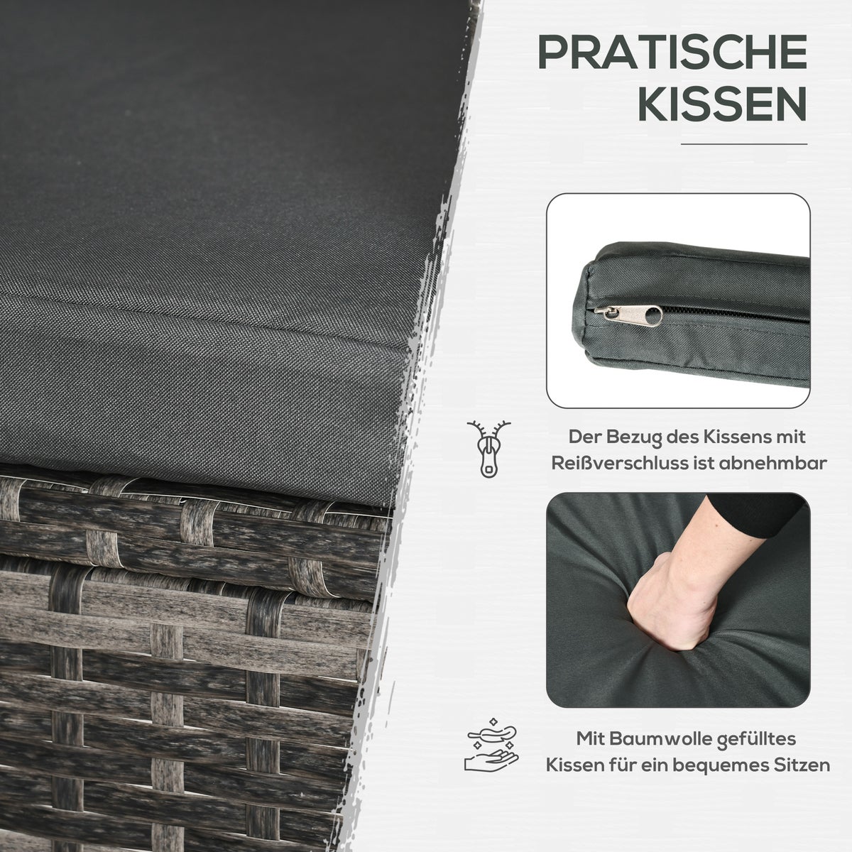 Outsunny 3-delige tuinset, B60 x D58,5 x H89,5 cm, metaal, PE-rotan, polyester, schuim, grijs