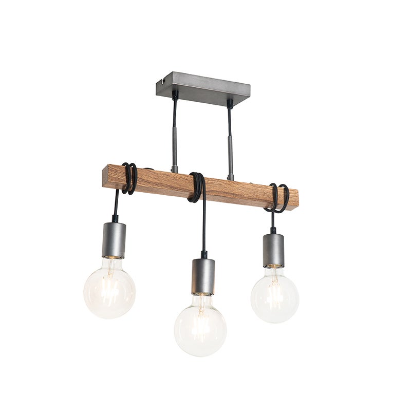 Industriële hanglamp, hout met staal, 3-lichts - Gallow