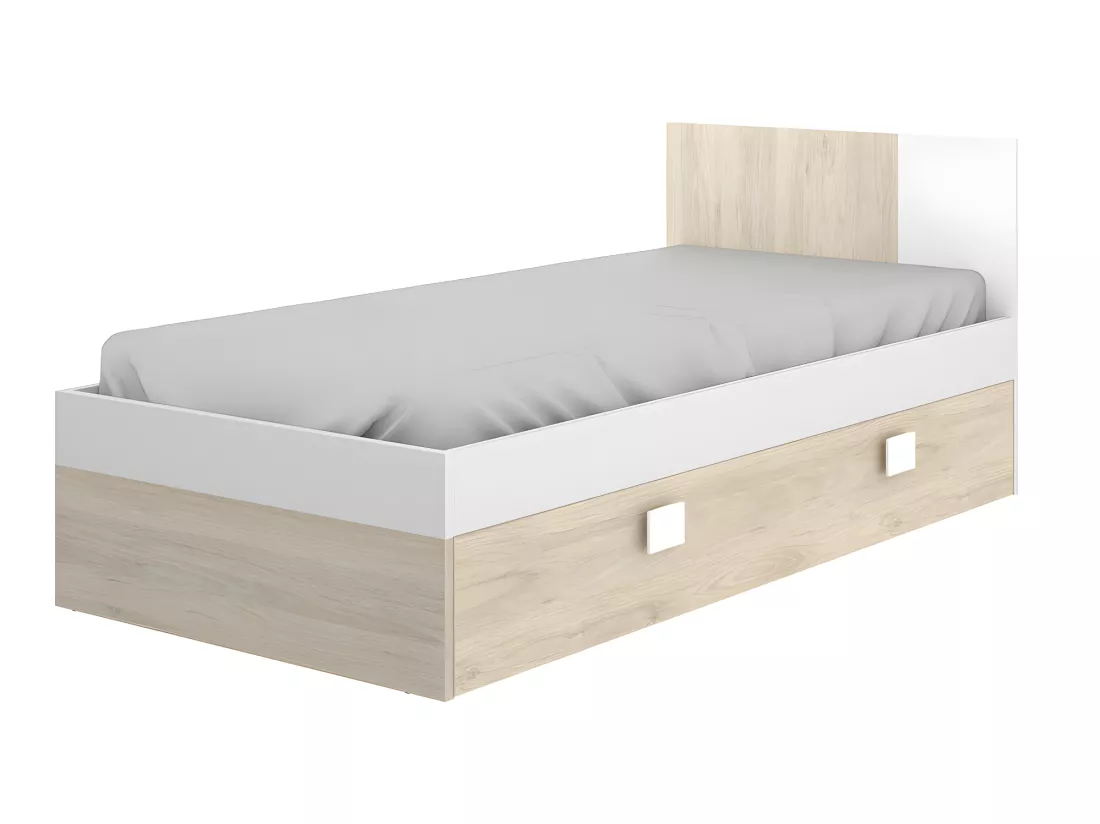 Lit gigogne 2 x 90 x 190 cm - Coloris : Naturel et blanc - SONIA