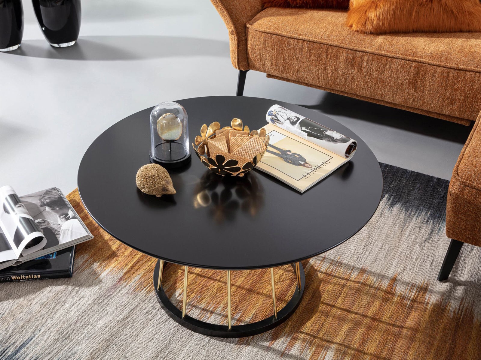 Couchtisch rund Ø 80 cm Goldfarbig/ Schwarz