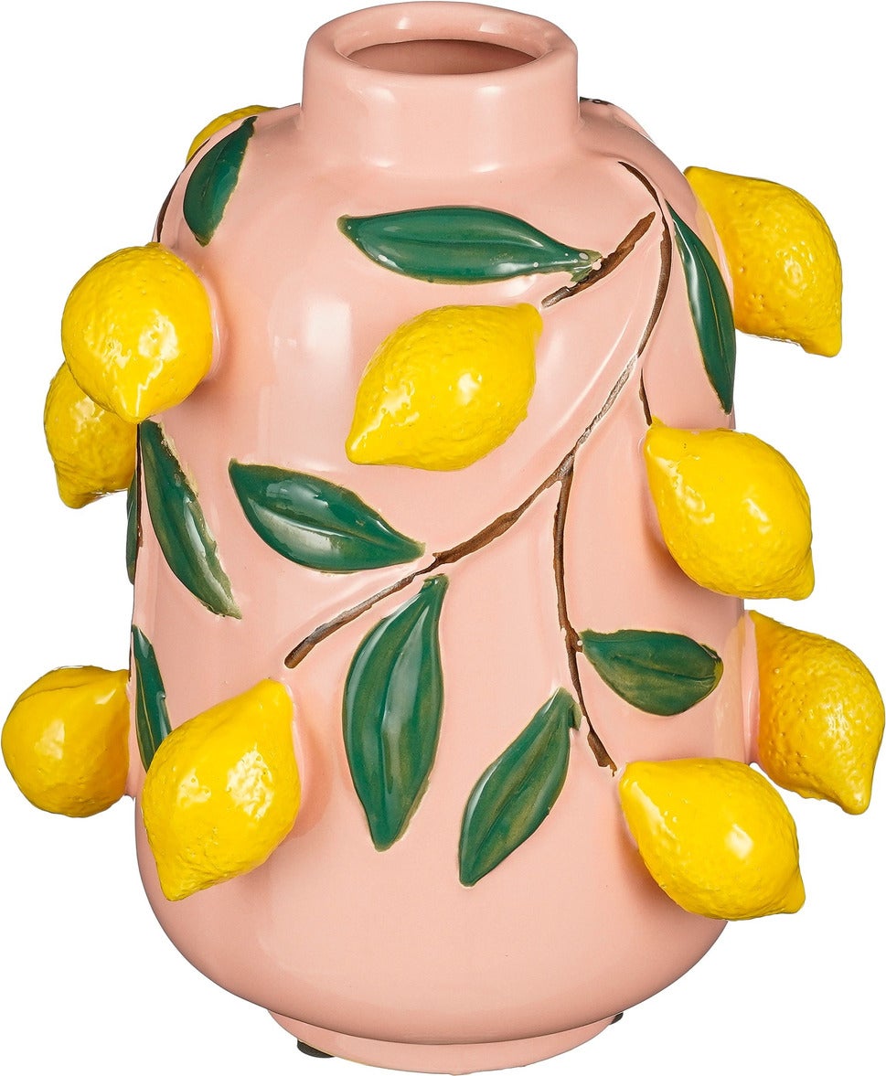 Mica Decorations vaas Melika roze / geel D 21 H 22,5 cm
