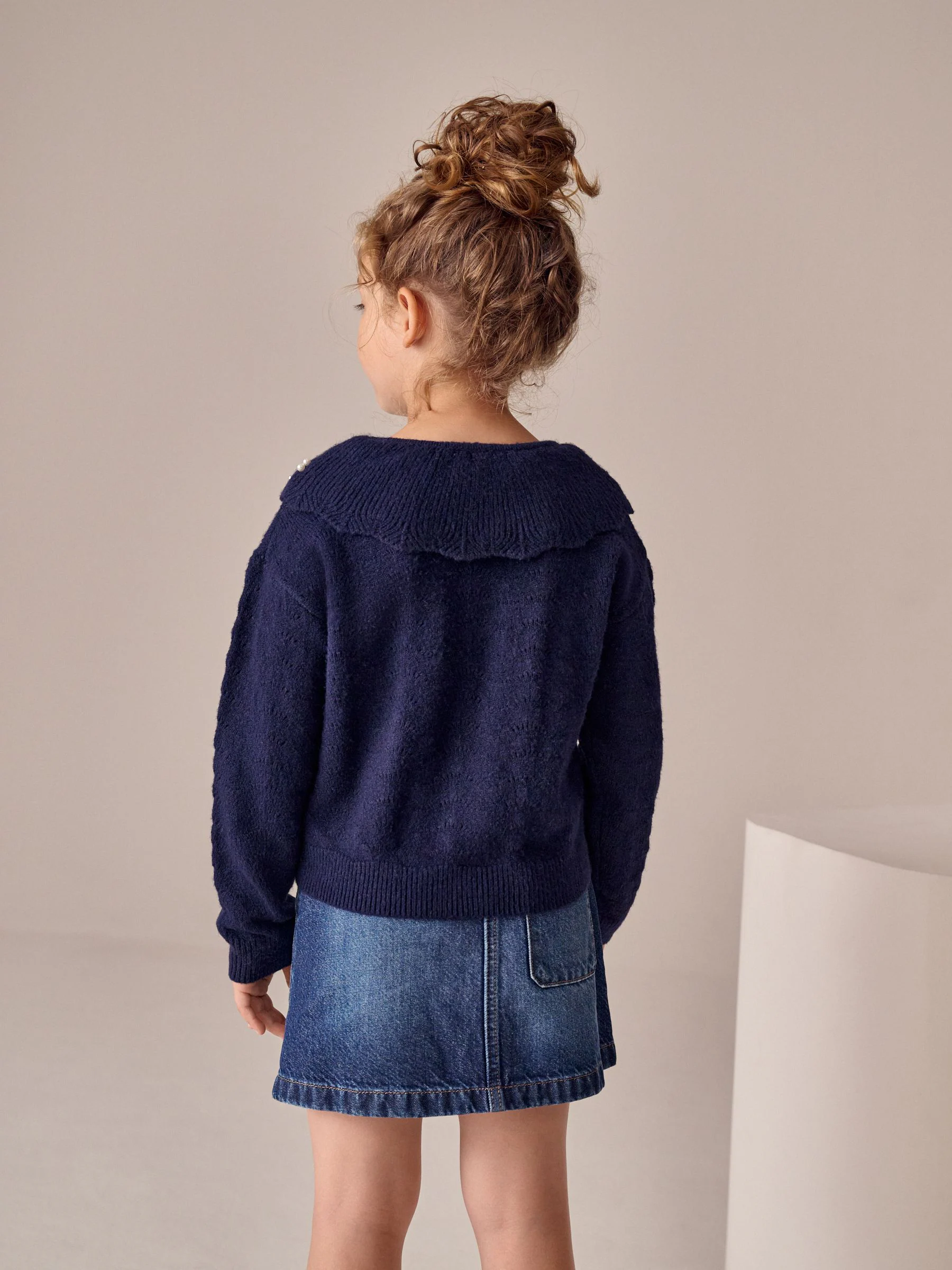 Marineblauw - Trui met parelkraag (3-16jaar)