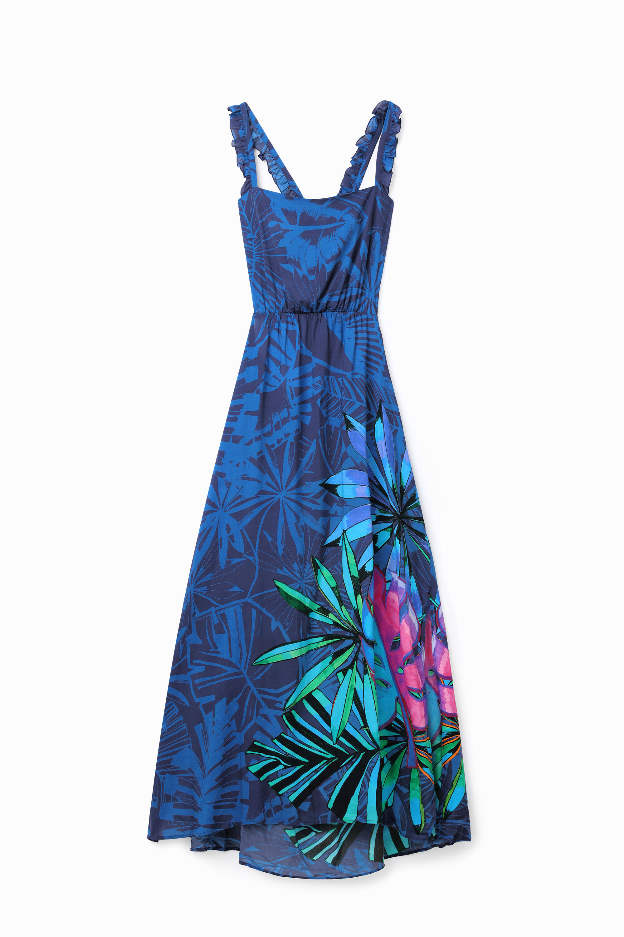 Robe midi volants tropicale