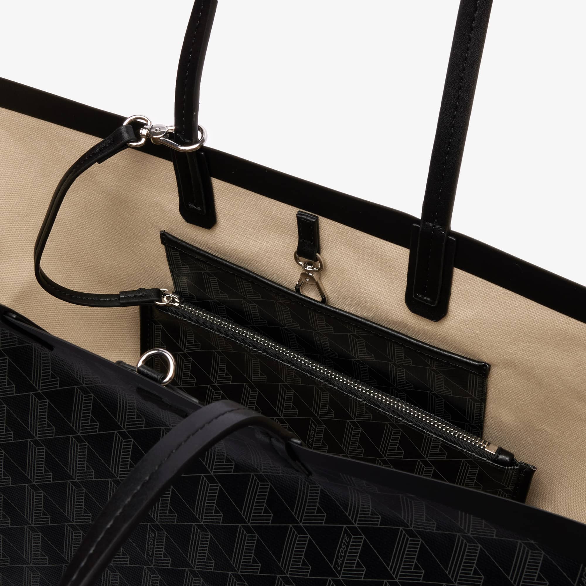 Grand sac cabas Zely monogramme en toile enduite Sacs à main & Cabas - Noir - Lacoste - Femme