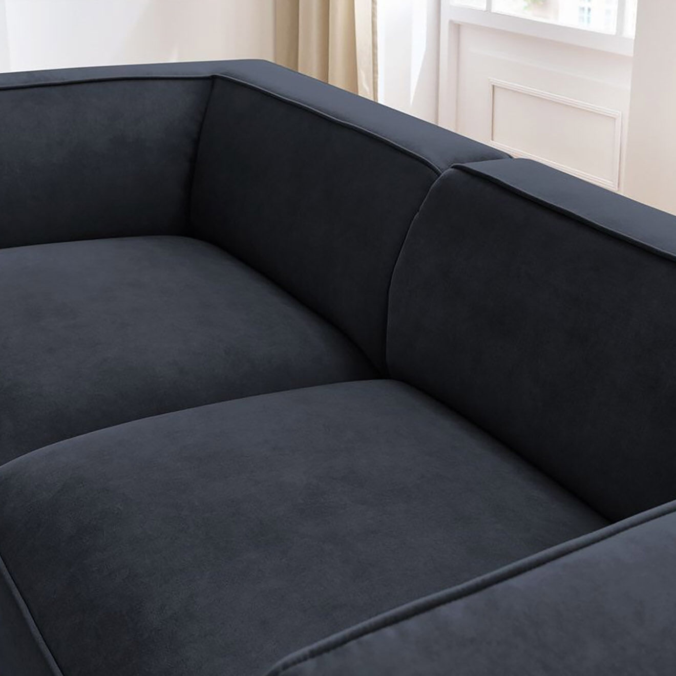 Bobochic Canapé droit fixe 3 places en Velours Molière bleu foncé - 233x99x71 cm