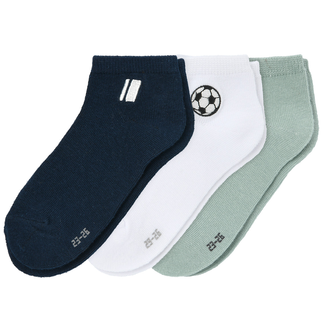 Topolino 3 Paar Jungen Sneaker-Socken knöchelhoch weiss / salbei / dunkelblau