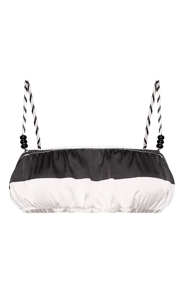 Noir Ensemble Coordonné Bralette À Rayures Satinées Imprimées