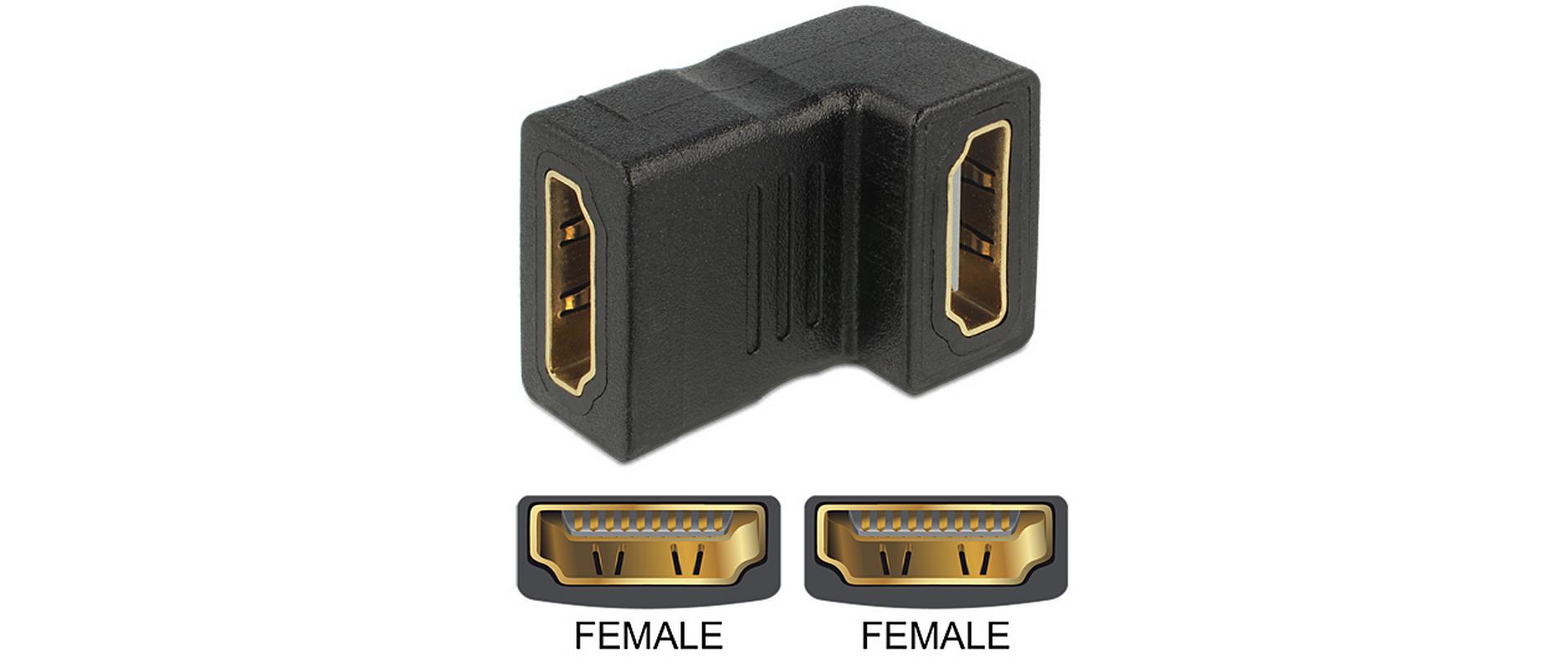 Adapter 90° unten gewinkelt HDMI - HDMIDelock Adapter HDMI Buchse zu HDMI Buchse 90° unten