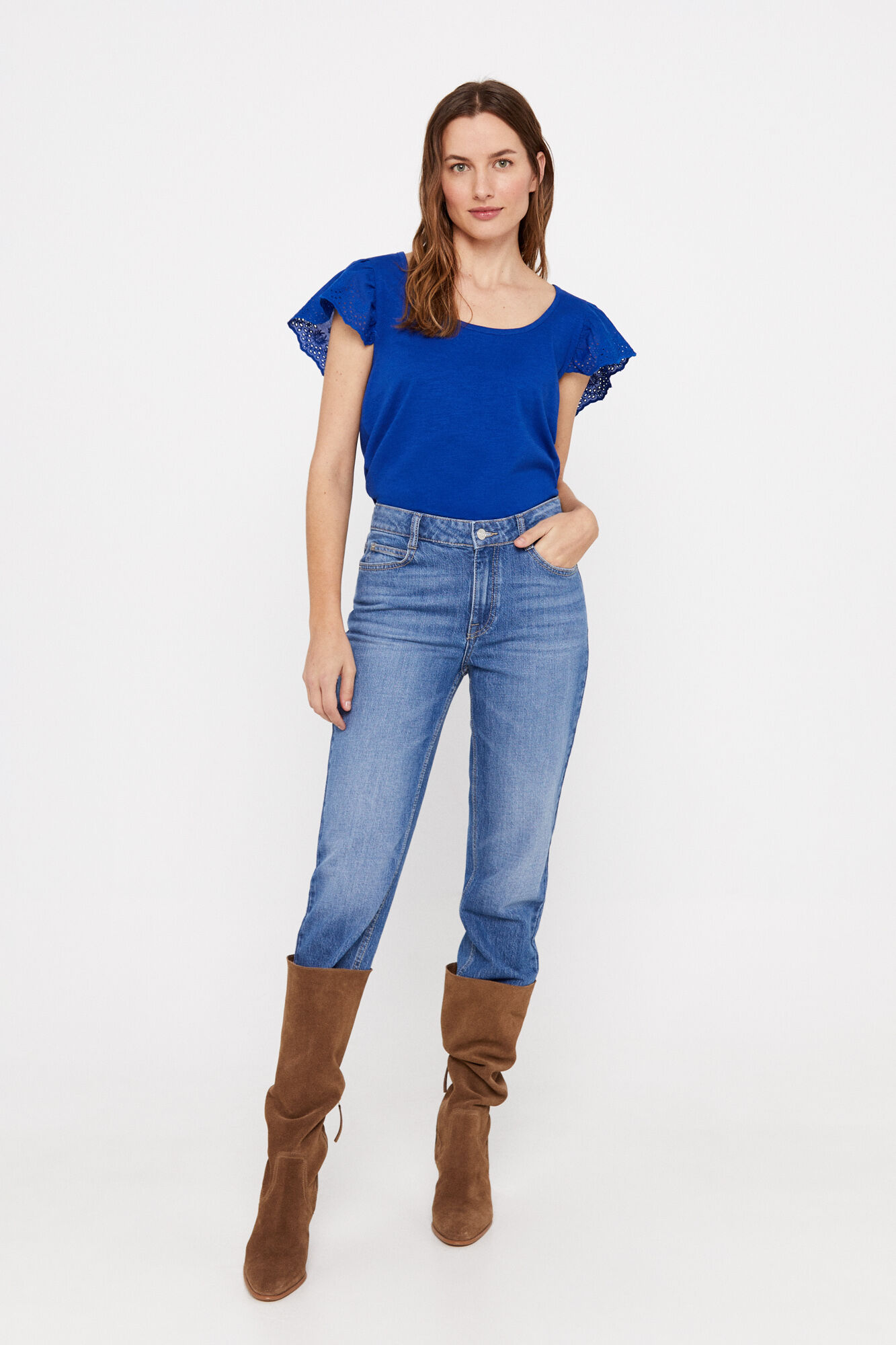 Camiseta com mangas combinadas - Azul escuro