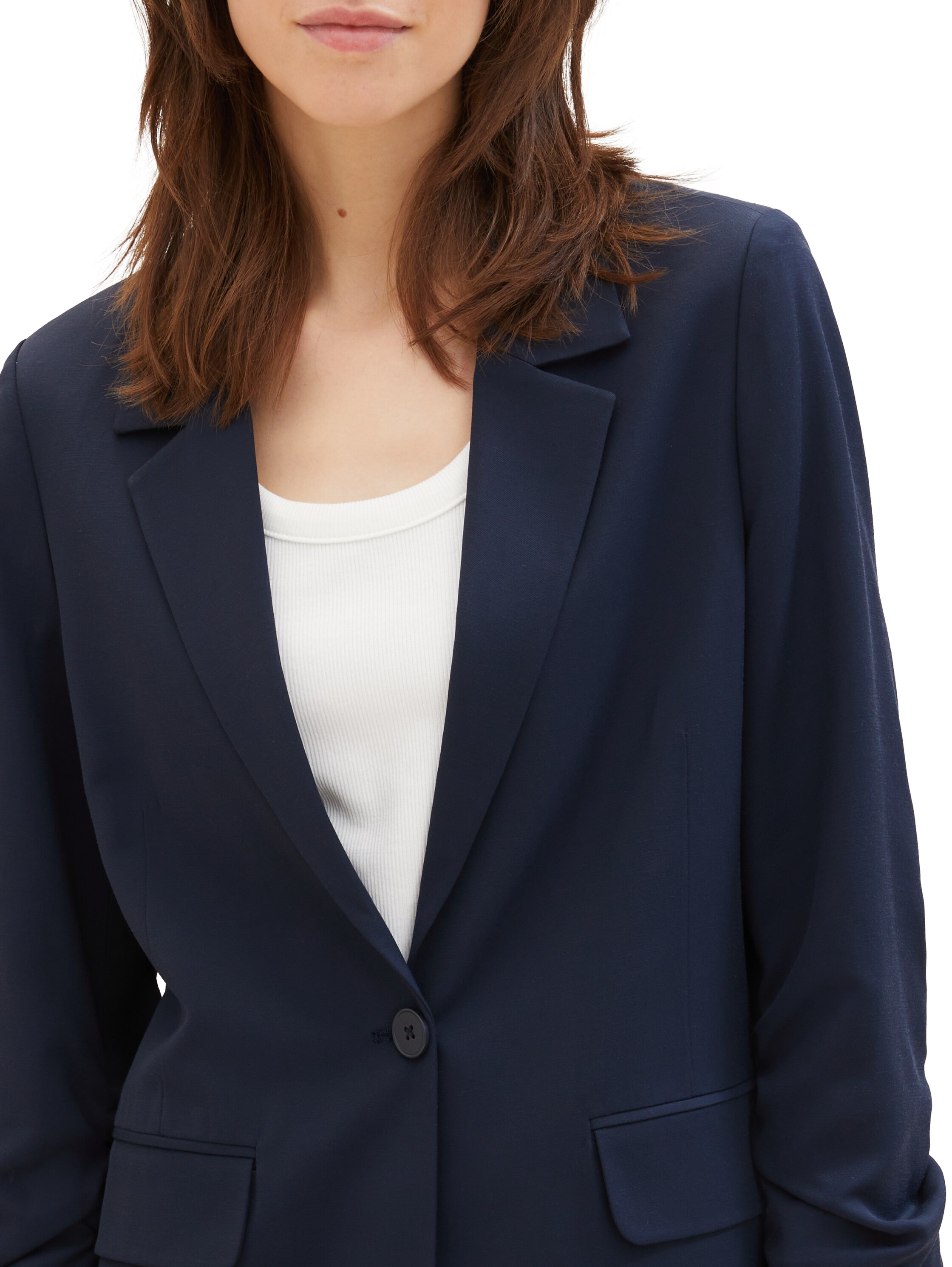 TOM TAILOR Denim Kurzblazer , mit gerafften Ärmeln und fliessender Viskose