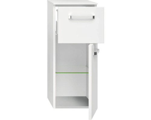 Badkamermeubelset Pelipal serie 4010, afmetingen (B x H x D): 114 x 200 x 45 cm, frontkleur: hoogglans wit. 5-delige badkamermeubelset bestaande uit een keramische wastafel (wit) en een keramisch badmeubel, een wastafelmeubel, een spiegelkast met led