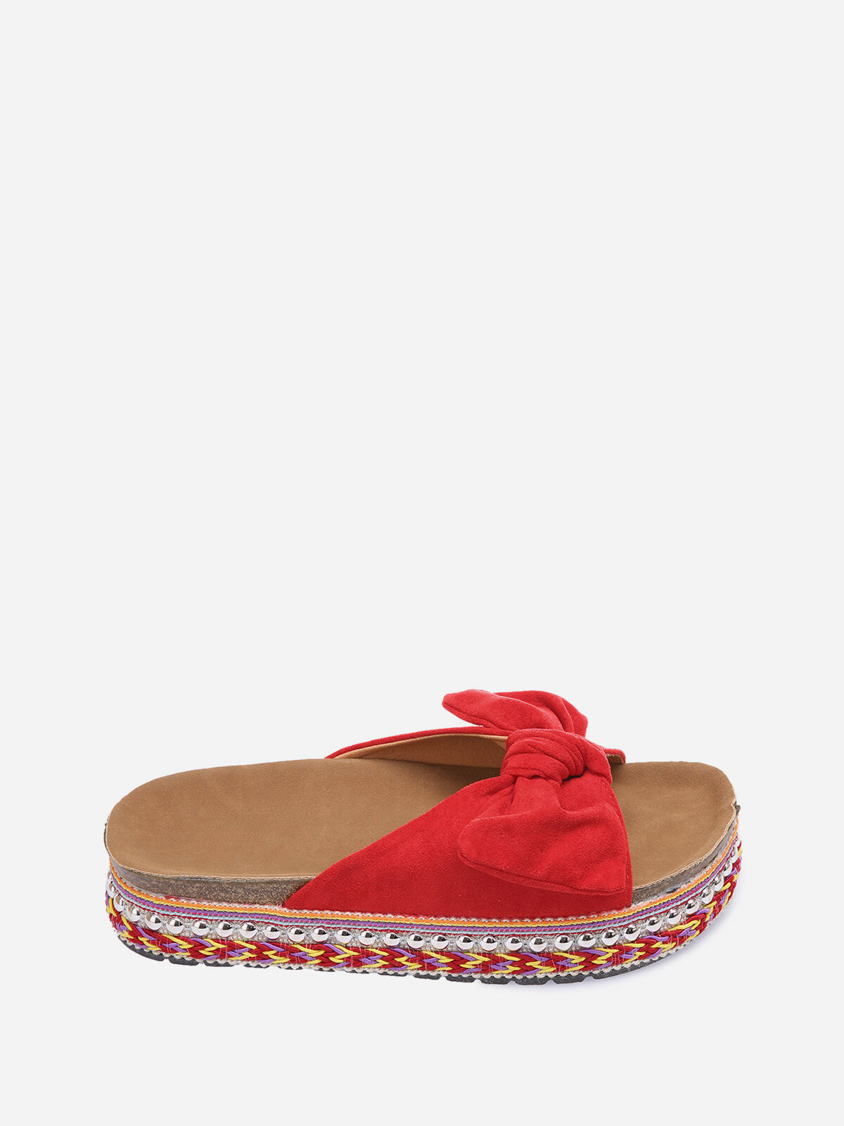 Mules à noeud et semelle à motifs- Rouge